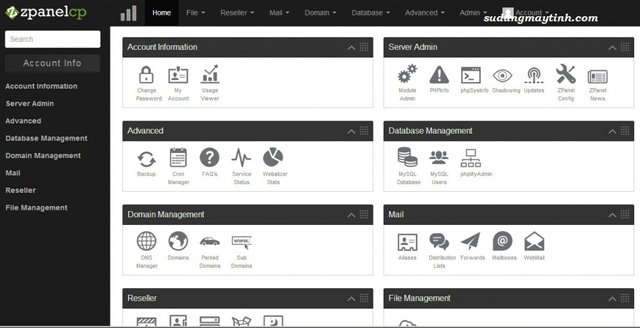  màn hình quản lý host của Zpanel