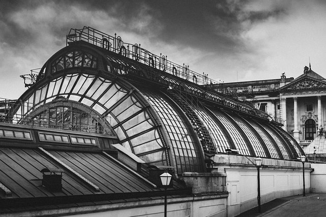 art deco Black and white building photography glasshouse