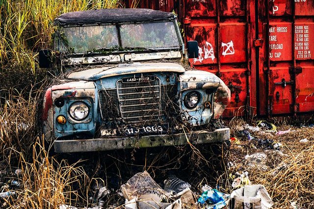 abandoned land rover