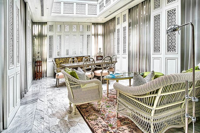 marble floor and rattan chairs in the colonial glasshouse