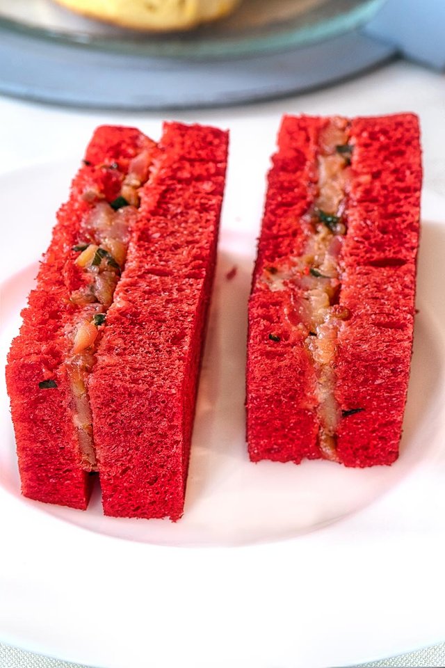 red bread Salmon tea sandwich at Four Seasons KL high tea