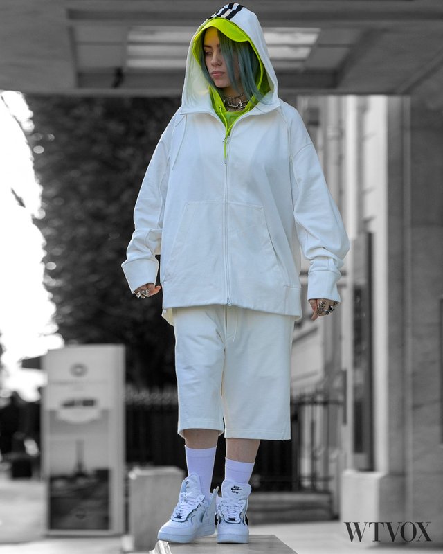 Billie Eilish in streetwear - white colour