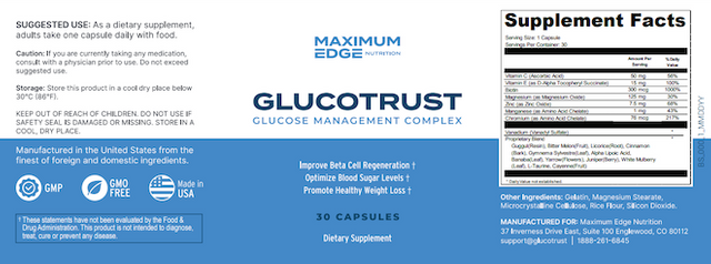 GlucoTrust Ingredients Label