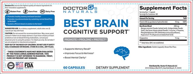 Doctor G Best Brain Cognitive Support Ingredients Label