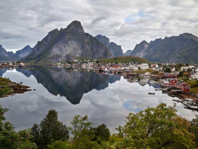 The famed postcard perfect view of Reine with rorbuer
