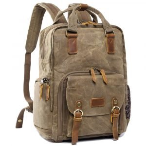 best camera backpack for travel S-ZONE Waterproof Waxed Canvas Camera Backpack