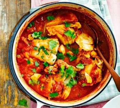 Curried cod in a tomato sauce