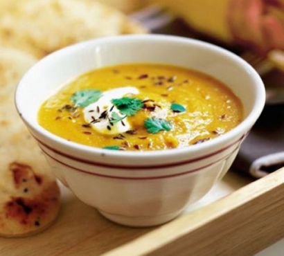 Bowl of carrot & lentil soup