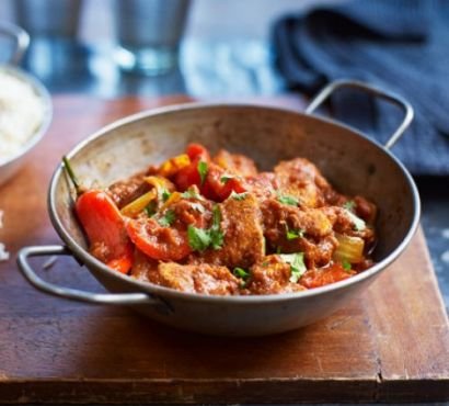 Chicken jalfrezi in a steel pan