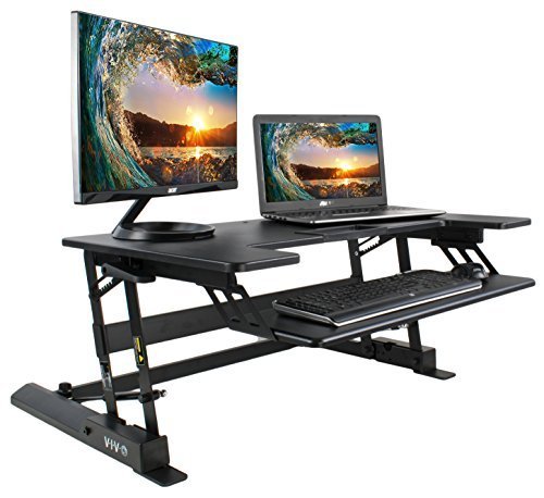 VIVO Height Adjustable Standing Desk Sit to Stand Gas Spring Riser Converter | 36" Tabletop Workstation fits Dual Monitor (DESK-V000B) by VIVO