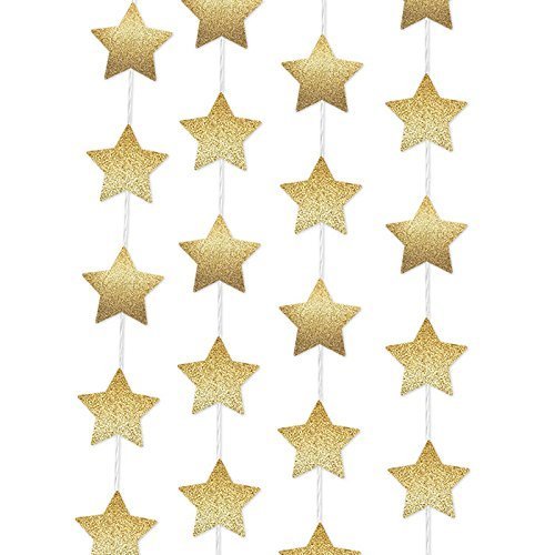 Sparkling Gold Paper Star Party Decoration Garland - Set of 4 (5 Meter each) Total 20 meter by JoyCrafty