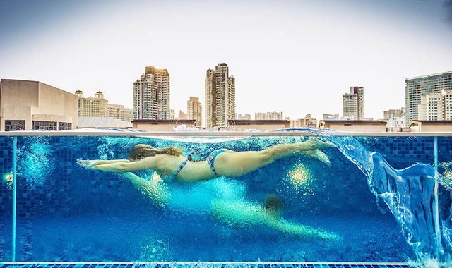 Seaport luxury apartment building pool deck