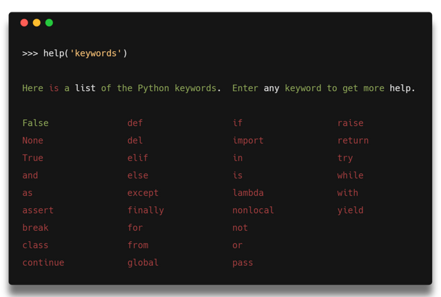 palabras reservadas en python