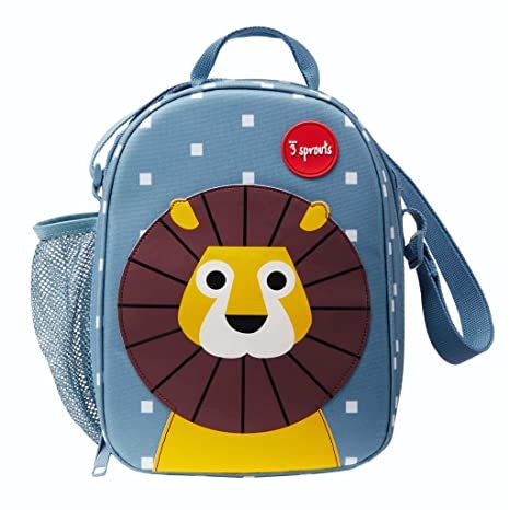 3 Sprouts Insulated Lunch Bag for Kids - Reusable Tote with Shoulder Strap, Handle and Pockets, Lion Photo