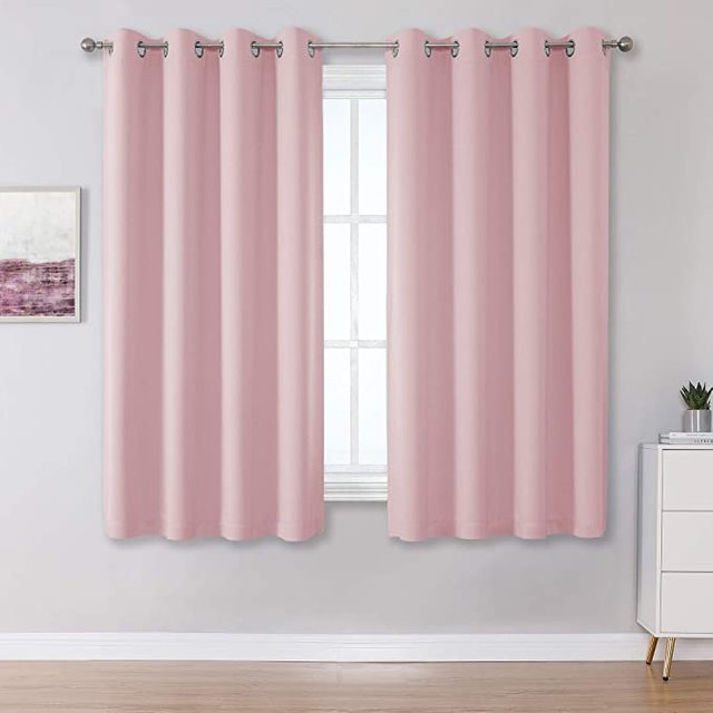 Baby Pink Curtains 45 Inch Length for Kids Room Thermal Insulated Blackout Curtains for Baby Nursery Small Short Window Drape Grommet 52 x 45 Inches Long Photo