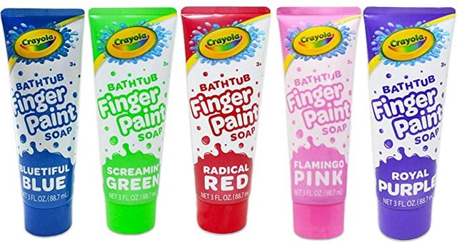 Crayola Bathtub Fingerpaint 5 Color Variety Pack, 3 Ounce Tubes (Bluetiful Blue, Screamin' Green, Radical Red, Flamingo Pink, Royal Purple) Photo