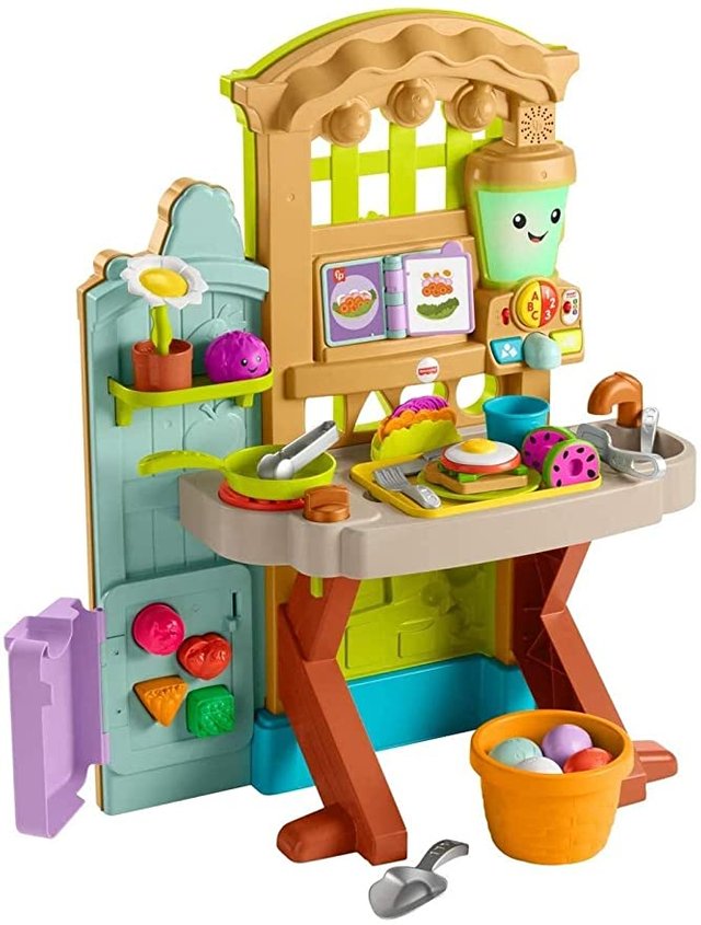 Fisher-Price Laugh & Learn Grow-the-Fun Garden to Kitchen, Interactive Farm-to-Kitchen Playset for Toddlers with Music, Lights and Learning Content JPG