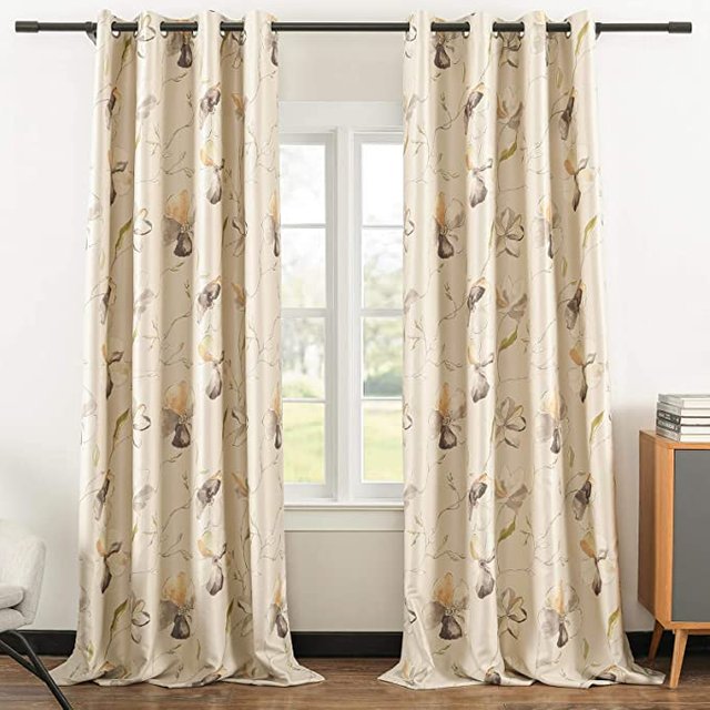 Leeva Blackout Window Curtains for Sliding Door, Light Blocking Drapes with Grey Floral Heavy Windows Treatment Curtain for Nursery, 2 Panels, 52x63 JPG