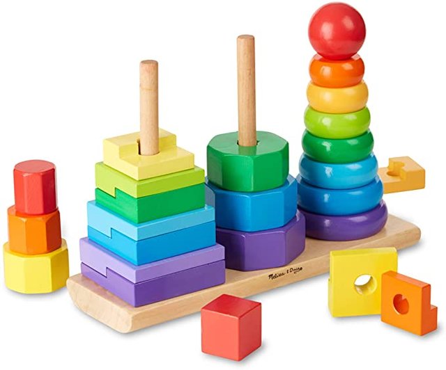 Melissa & Doug Geometric Stacker - Wooden Educational Toy Picture