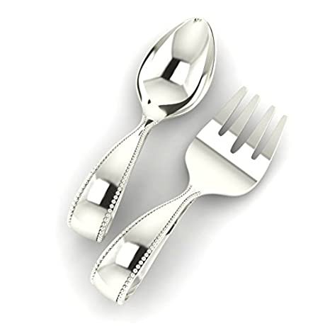 MiZa Sterling Silver Beaded Loop Spoon Fork Set JPG