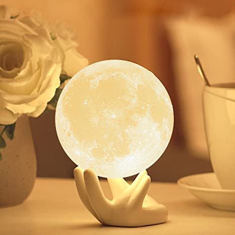 Moon Lamp 3.5 inches with Stand Adjustable Brightness and Warm White/Cool White Color, USB Charging Cable. Romantic Moon Light Will Birthday Gifts for Women, Men, Kids, Child, and Baby Photo