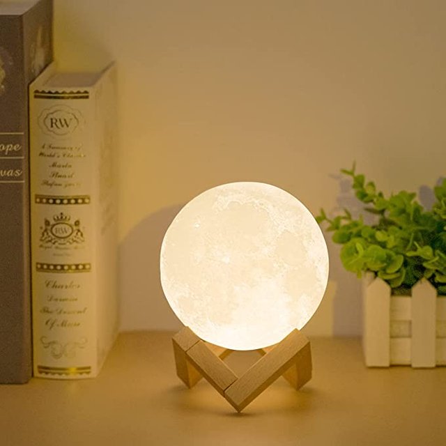 Moon Lamp 4.7 inches with Stand Adjustable Brightness and Warm White/Cool White Color, USB Charging Cable. Romantic Moon Light Will Birthday Gifts for Women, Men, Kids, Child, and Baby (4.7 inches) Picture