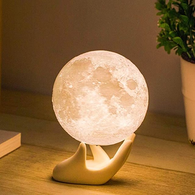 Moon Lamp Balkwan 3.5 inches 3D Printing Moon Light uses Dimmable and Touch Control Design,Romantic Funny Birthday Gifts for Women ,Men,Kids,Child and Baby. Rustic Home Decor Rechargeable Night Light Photo