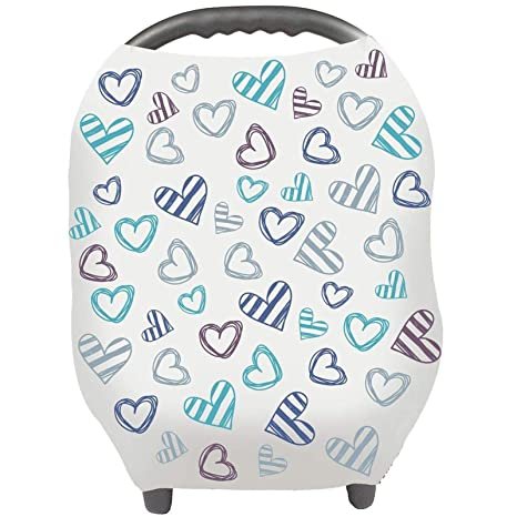 Nursing Cover Breastfeeding Scarf - Baby Car Seat Covers, Infant Stroller Cover, Carseat Canopy for Girls and Boys by YOOFOSS (Blue Heart) Picture