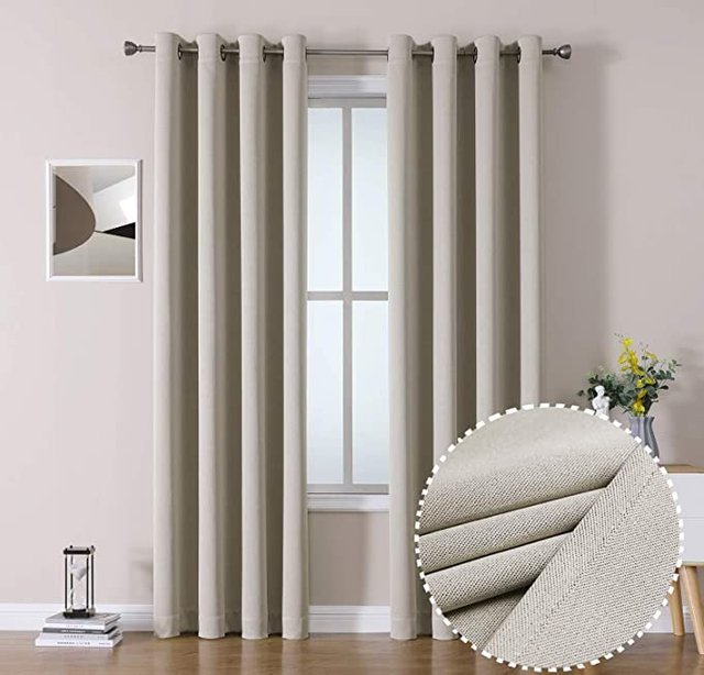 OWENIE 3 Pass Living Room Shaded Draperies, Privacy Protection & Noise Reducing Ring Top Drapes, Thick Thermal Insulated Window Treatment Curtains for Nursery Rooms, 52 x 84 Inches,Cream Tan(2 Panels) Picture