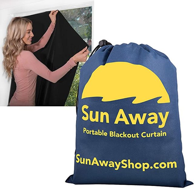 SUN AWAY Portable Blackout Curtain with Window Suction Cups - Easy Install Shade No Tools Required - Temporary Blinds Perfect for Baby Nursery or Dorm Room - with Travel Bag (66" Long x 51" Wide) Picture