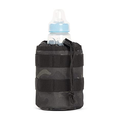 Tactical Baby Gear Bottle Pouch 2.0 Thermal Insulated MOLLE Drawstring Open Top (Black Camo) JPG