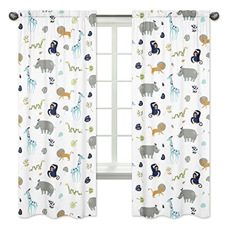 Turquoise and Navy Blue Safari Animal Window Treatment Panels Curtains for Mod Jungle Collection by Sweet Jojo Designs - Set of 2 Photo