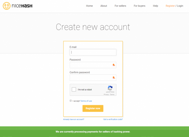 NiceHash Registration Form