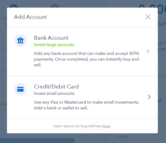 Coinbase select Debit card option