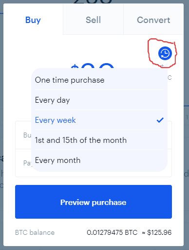 bitcoin dollar cost average DCA BCA coinbase bitpanda reoccurring buy