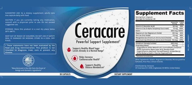 Ceracare Ingredients Label