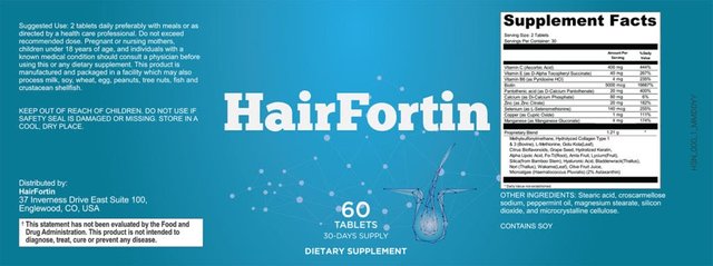 Hairfortin Ingredients Label