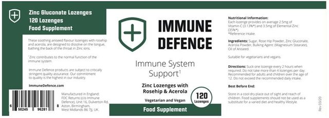 Immune Defence Ingredients Label