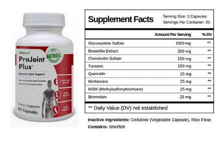 Projoint Plus Ingredients Label