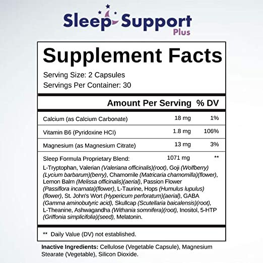 Sleep Support Plus Ingredients Label