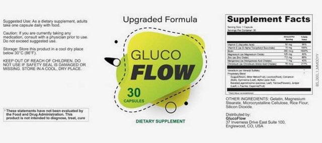 GlucoFlow Ingredients Label