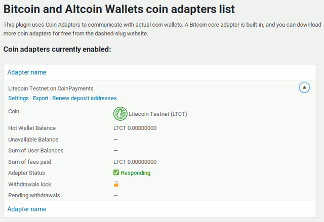 CoinPayments Litecoin testnet adapter in adapters list