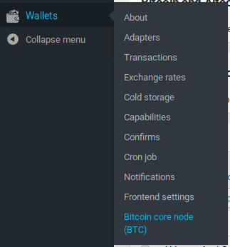 Bitcoin code node adapter in wallets menu