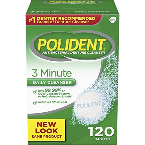 Polident 3-Minute Antibacterial Denture Cleanser - Mint, 3 Minute Whitening, 120 Count Picture