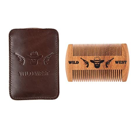 Wooden Beard Comb Kit Handmade Gifts for Men Wild West Cowboy Design Gifts for Dad Mustache Comb for Beard Care & Grooming (Type 4) Picture