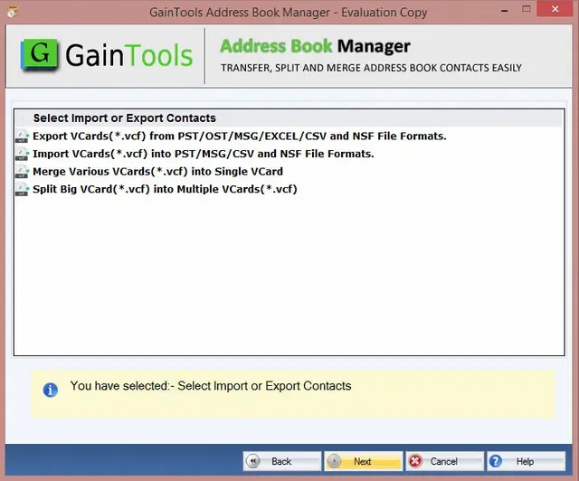 select import export contacts