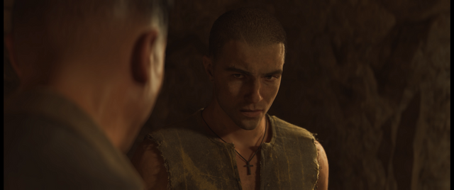 Protagonist Enzo staring down an adversary