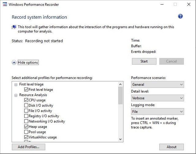 Windows performance recorder next step