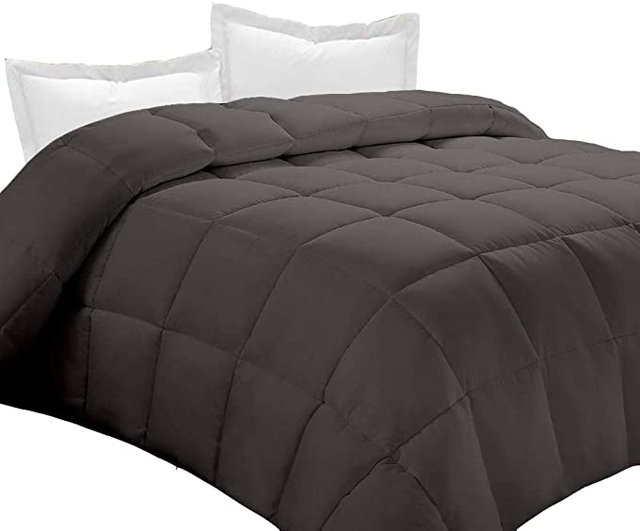 Basics Decor Luxurious All-Season | Hypo-allergenic Fiberfill | 1 Piece Box Stitched Down Alternative Comforter | 1000 TC Cotton | King/California King Sized 94 by 104 inch | Dark Grey Solid Photo