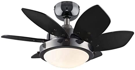 Ciata Lighting 24-Inch Quince Indoor Ceiling Fan in Gun Metal Finish with Dimmable LED Light Fixture in Opal Frosted Glass with Reversible Black/Graphite Blades Photo